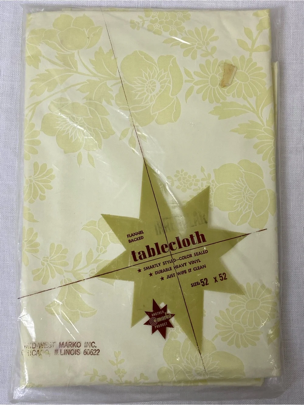 Vintage Mid-West Marko Yellow Floral Flannel Backed Vinyl Tablecloth